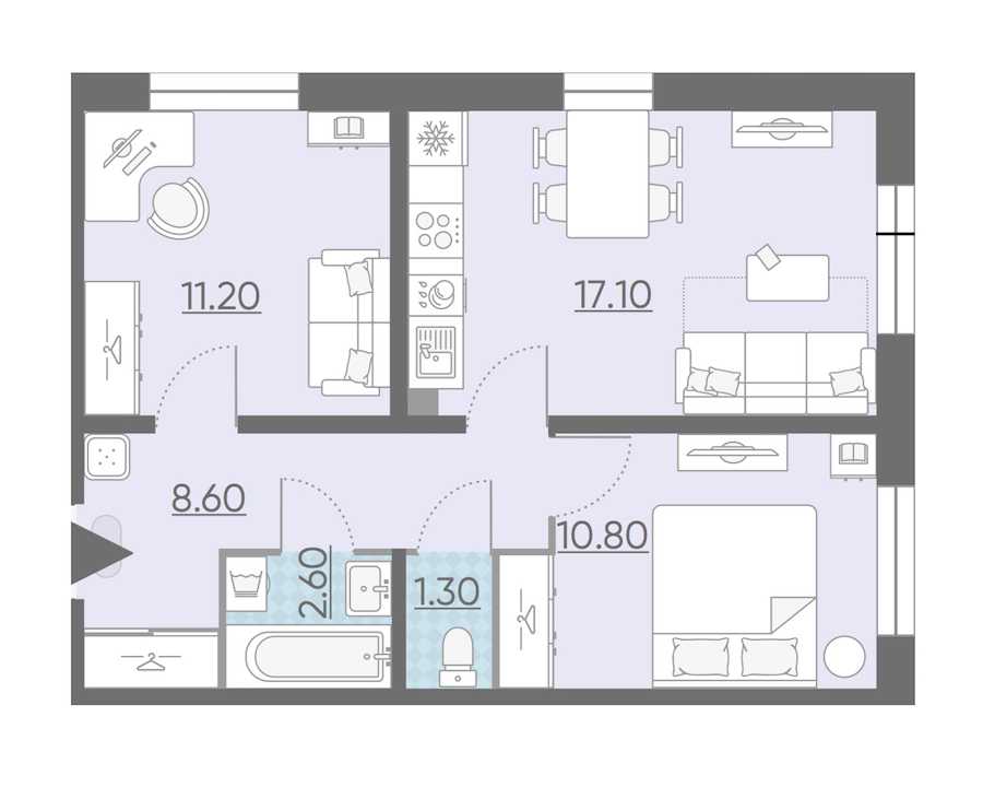Двухкомнатная квартира в : площадь 51.6 м2 , этаж: 1 – купить в Санкт-Петербурге